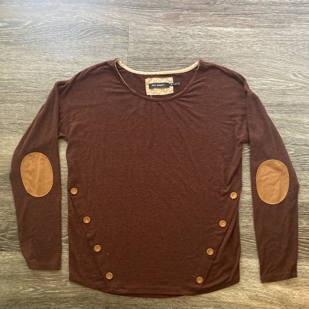 Blu Pepper elbow patch long sleeve top Small